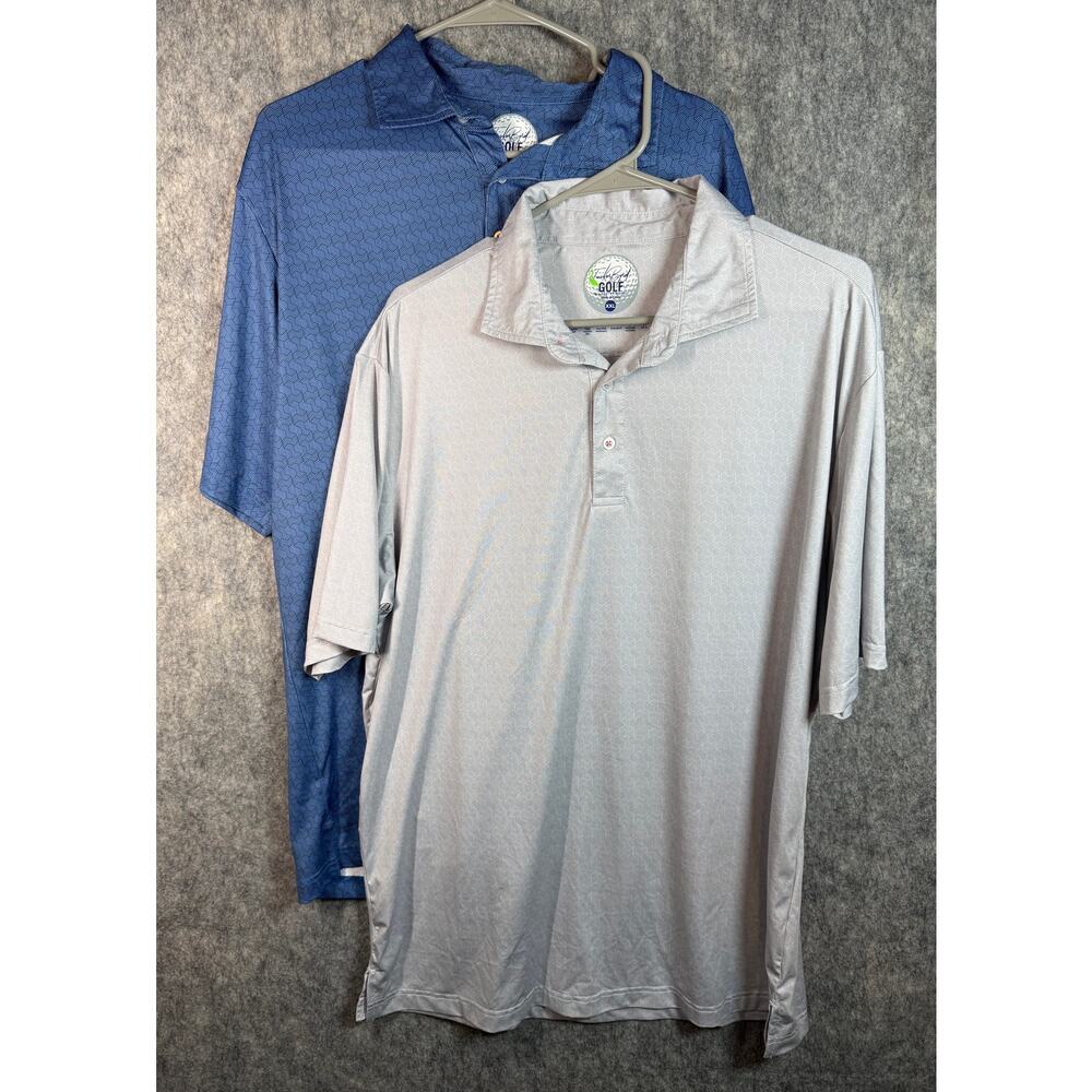 (LOT OF 2) TailorByrd Golf Geometric Print XXL Blue & Gray Golf Performance Polo
